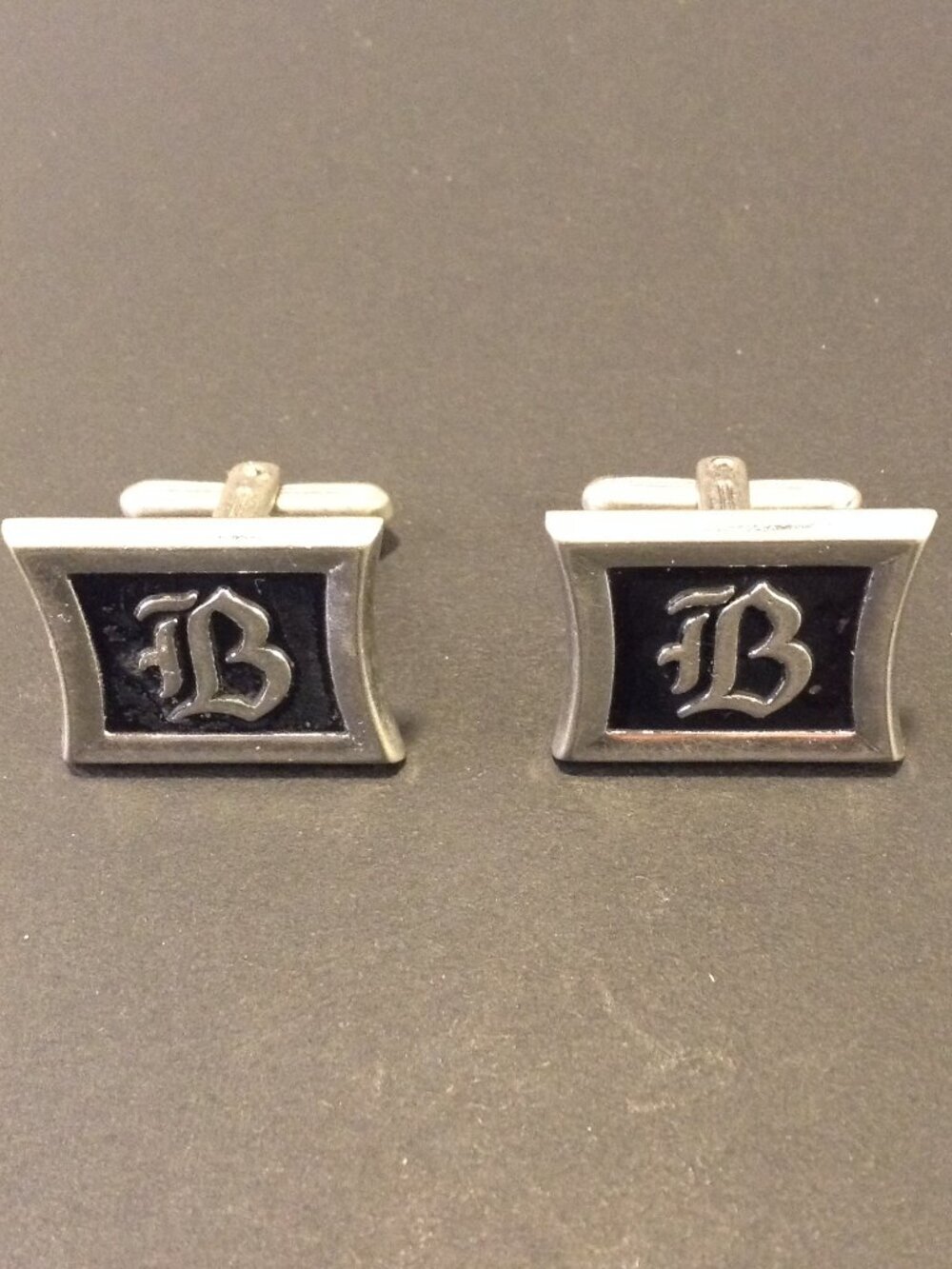 VTG "B" Initial Cuff links Silver tone/Black Classic Old Money Quiet Lux Sleek